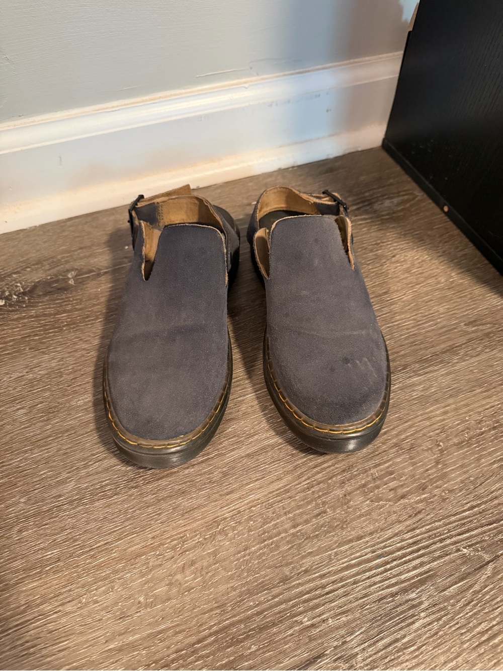 Dr. Martens Navy Suede Backless Clogs